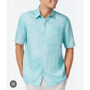 Tasso Elba Island XL Tropical Print Silk Linen Short Sleeve Button Up Shirt